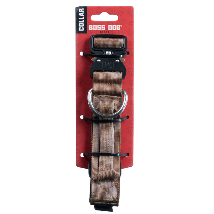 Boss Dog Tactical Adjustable Dog Collar Tan Camo MD 15-18in