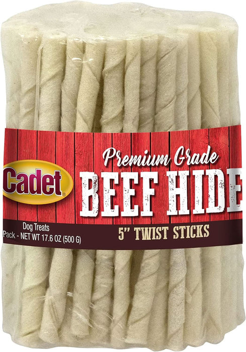 Cadet Premium Grade Beef Hide Twist Sticks 5 Inch (100 Count)