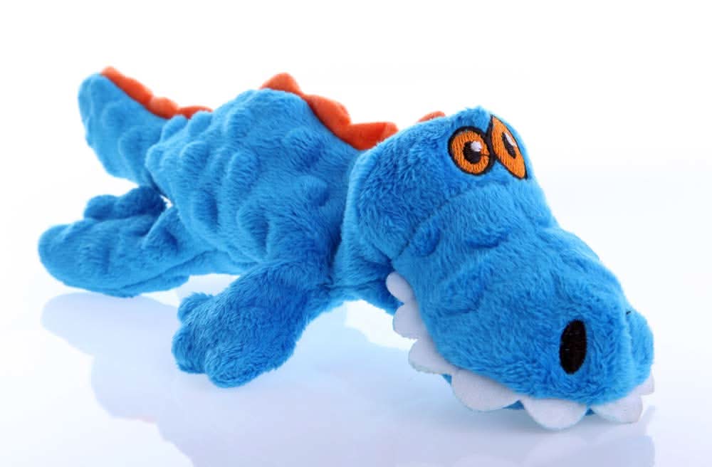goDog Just For Me Gator with Chew Guard Technology Tough Plush Dog Toy Blue Mini