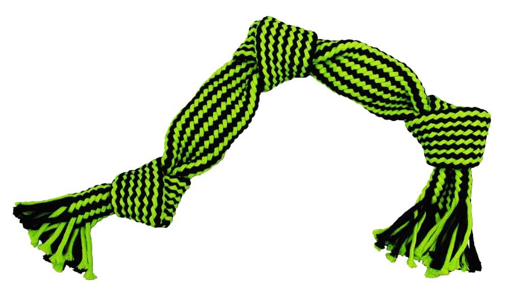 Jolly Pet Knot-n-Chew Dog Toy Knot Squeaker 3 Knots Green/Black LG/XL