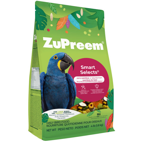 ZuPreem Smart Selects Bird Food for Large Birds - Macaws, Amazons, Cockatoos 4lb