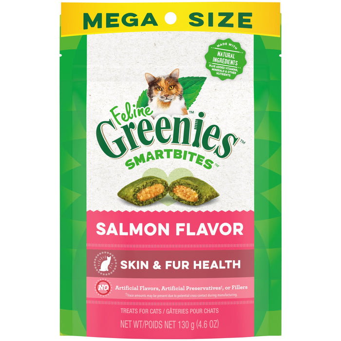 Greenies Feline SmartBites Skin & Fur Crunchy & Soft Adult Cat Treats Salmon 4.6oz