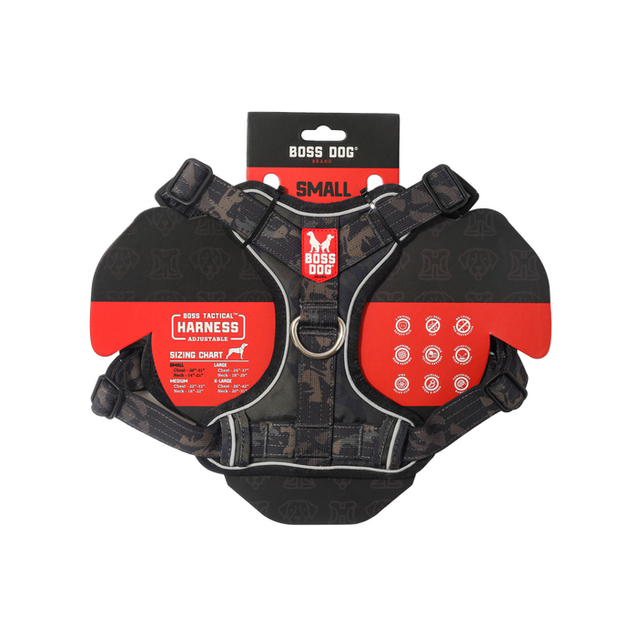 Boss Dog Tactical Dog Harness Black Camo SM