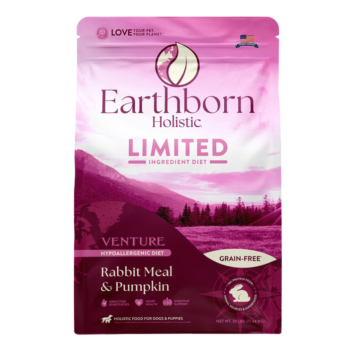 Earthborn Holistic Venture Limited Ingredient Diet Grain-Free Dry Dog Food Rabbit Meal & Pumpkin 25lb