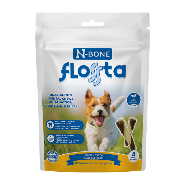 N-Bone Flossta Dual Action Dog Dental Chew Chicken 8ct 6.4oz