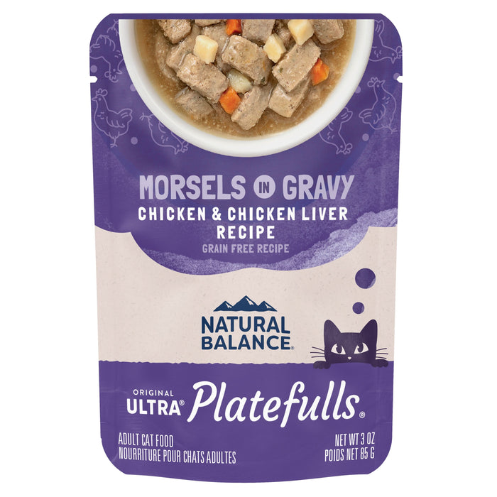 Natural Balance Pet Foods Original Ultra Platefulls Morsels in Gravy Wet Cat Food Pouch Chicken & Chicken Liver 3oz