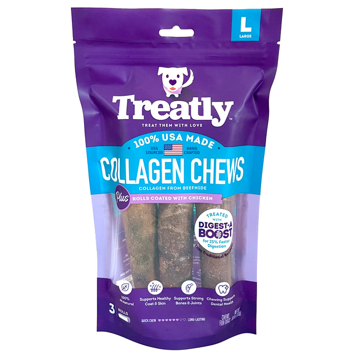 Treatly Collagen Chew Rolls Dog Treats Chicken LG 3pk