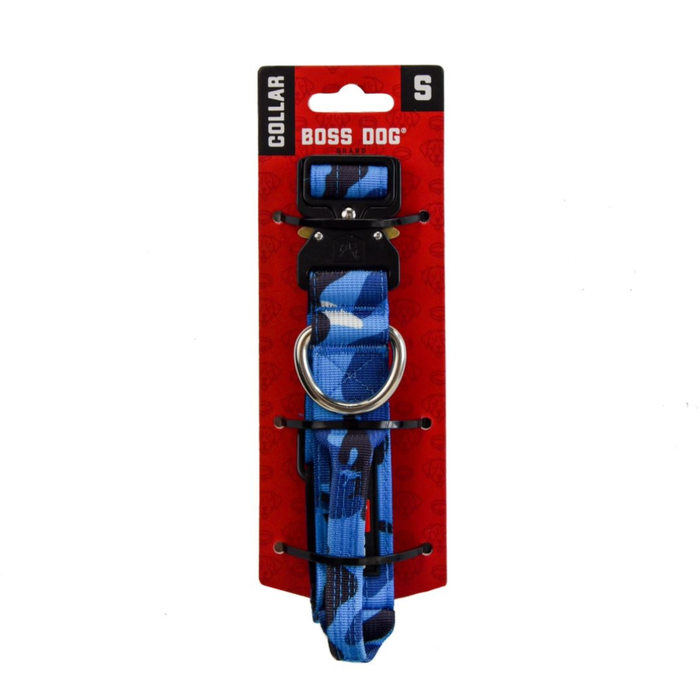 Boss Dog Tactical Adjustable Dog Collar Blue Camo SM 13-16in