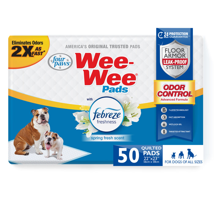Four Paws Wee-Wee Odor Control Dog Training Pads with Febreze Freshness 22" x 23" (50 Count)