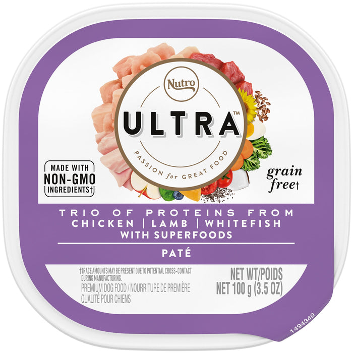 Nutro Products Ultra Grain Free Paté Adult Wet Dog Food Trio of Proteins from Chicken, Lamb & Whitefish Paté w/Superfoods 3.5oz 24pk