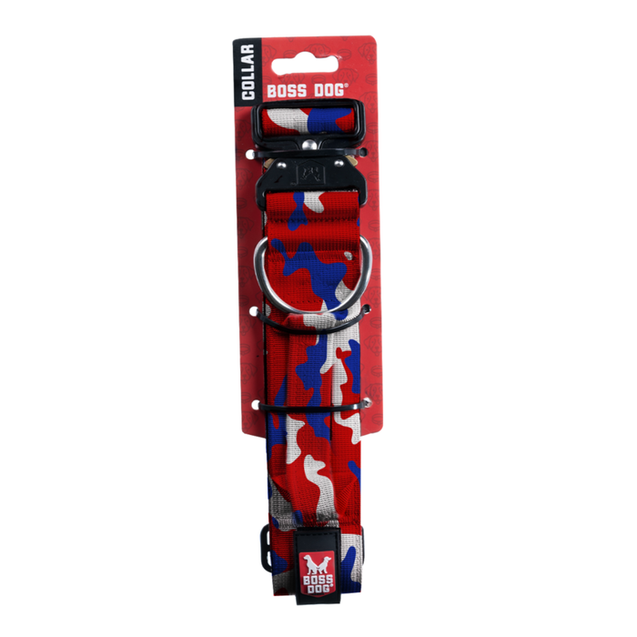 Boss Dog Tactical Adjustable Dog Collar Red, White, & Blue LG 17-22in