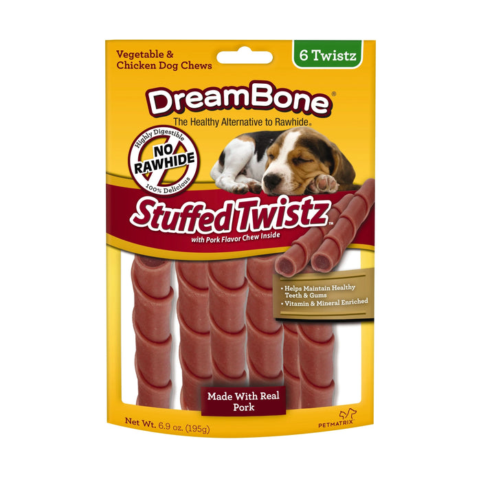 DreamBone Stuffed Twistz Rawhide Alternative Dog Chews Vegetable & Chicken w/Pork 6ct