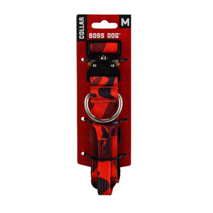 Boss Dog Tactical Adjustable Dog Collar Red Camo MD 15-18in