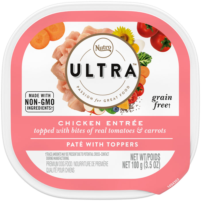 Nutro Products Ultra Grain Free Paté w/Toppers Adult Wet Dog Food Chicken w/Tomatoes & Carrots 3.5oz 24pk