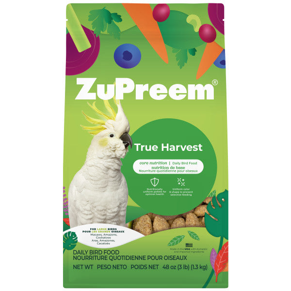 ZuPreem True Harvest Natural Bird Food for Large Birds - Macaws, Amazons, Cockatoos 3lb