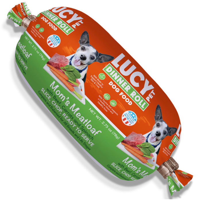 Lucy Pet Products Mom's Meatloaf Dinner Roll Display Beef, Carrots & Spinach 36ct 2.75oz (Pack of 36)