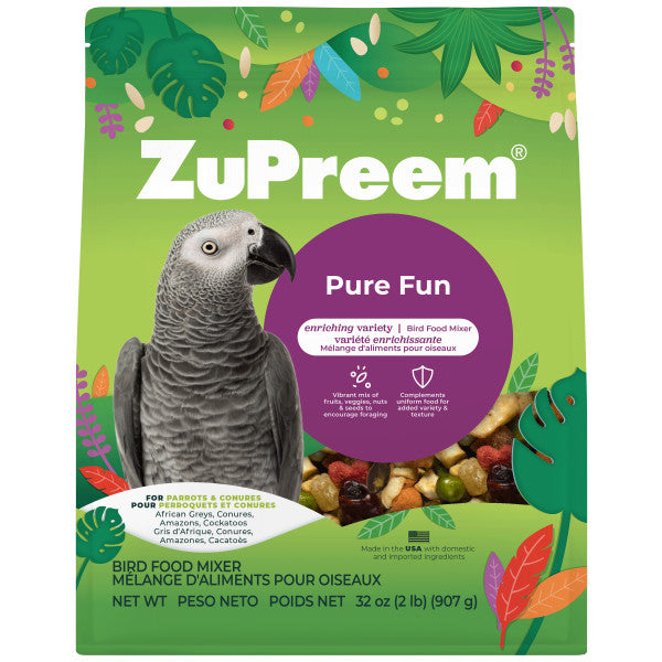 ZuPreem Pure Fun Bird Food for Parrots & Conures - African Greys, Conures, Amazons, Cockatoos 2lb