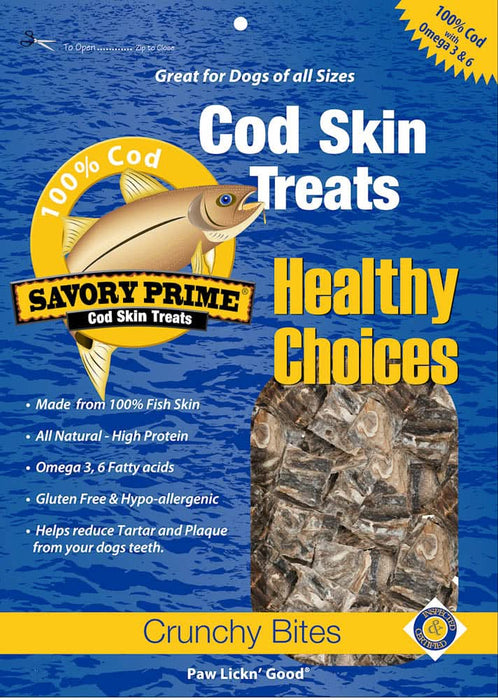 Savory Prime Cod Skin Crunchy Bites Dog Treats 8 oz