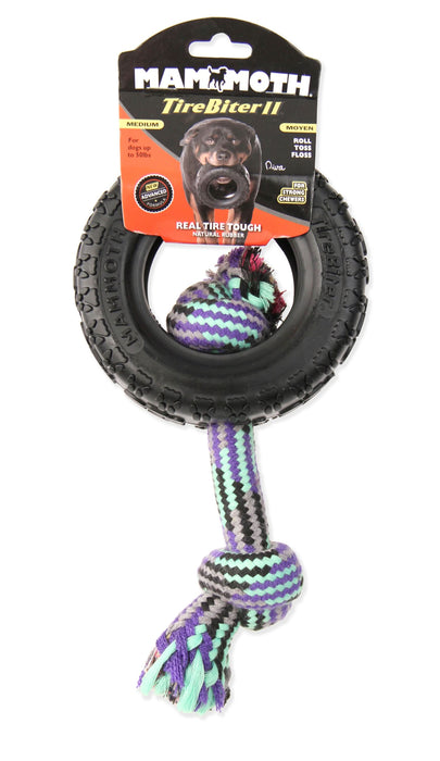Mammoth Pet Products TireBiter II with Rope Dog Toy Multi-Color 5in MD