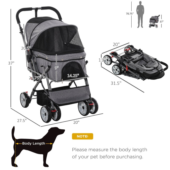 Furr Baby Gifts Pet Foldable Travel Carriage Stroller with Reversible Handle