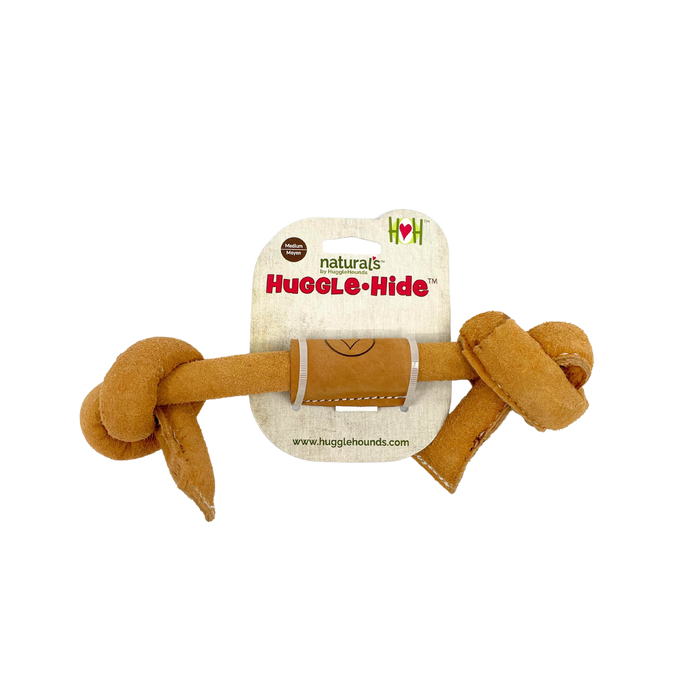 HuggleHounds Huggle-Hide® Natural Leather Bone Dog Toy, 3 Pack
