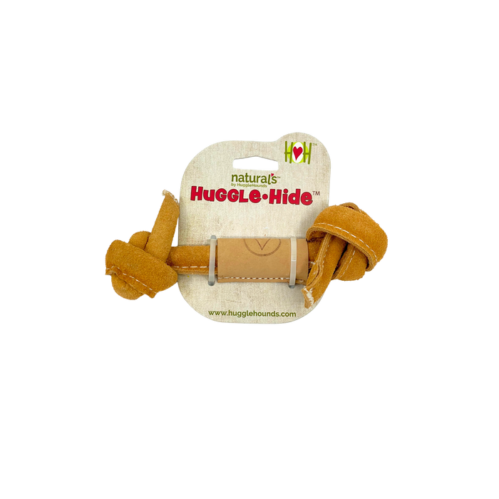 HuggleHounds Huggle-Hide® Natural Leather Bone Dog Toy, 3 Pack