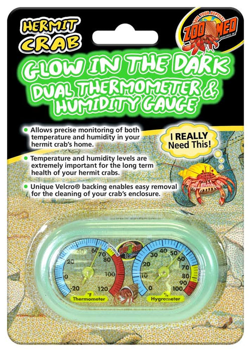 Zoo Med Hermit Crab Dual Thermometer & Humidity Gauge Glow in the Dark