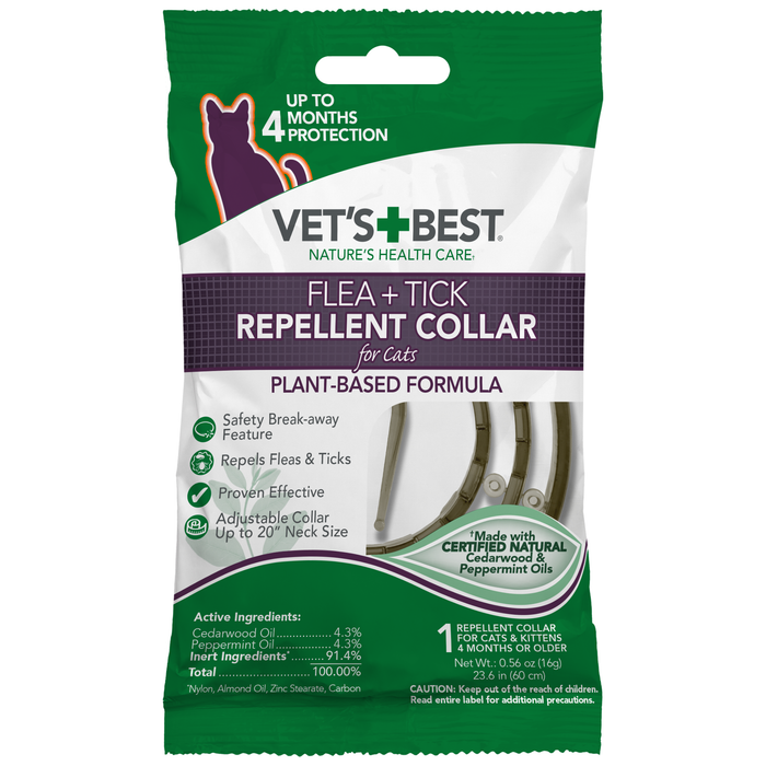 Vet's Best Flea + Tick Repellent Collar for Cats Plant Based Formula 1ct