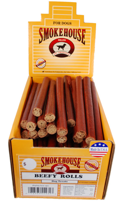 Smokehouse USA Made Beefy Rolls Dog Treats 60 ct Display Box