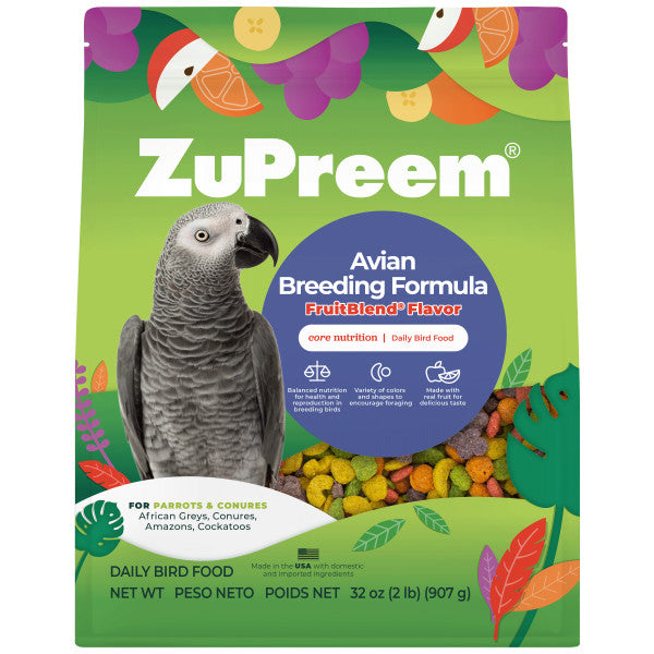 ZuPreem AvianBreeder FruitBlend Bird Food for Parrots & Conures - African Greys, Amazons, Cockatoos 2lb