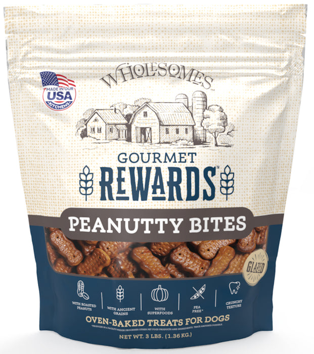 Wholesomes Gourmet Rewards Biscuit Dog Treats Peanutty Bites 3lb