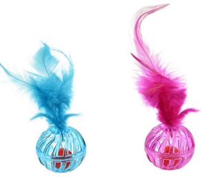 Max & Marlow Ball with Feather Assorted Cat Value Toys Display 24pc - Image 2