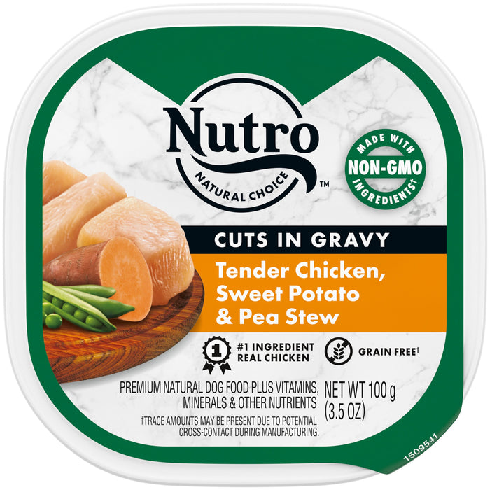 Nutro Products Grain Free Cuts in Gravy Adult Wet Dog Food Tender Chicken, Sweet Potato & Pea Stew 3.5oz 24pk