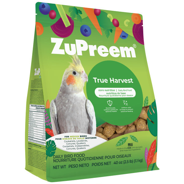 ZuPreem True Harvest Natural Bird Food for Medium Birds - Cockatiels, Lovebirds, Conures, Quakers 2.5lb