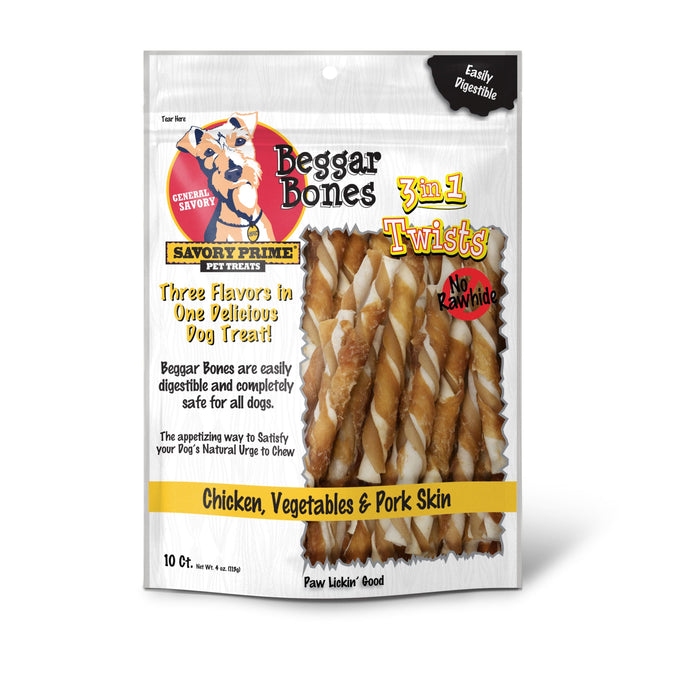 Savory Prime Beggar Bone 3in1 Twists Dog Treat 10ct