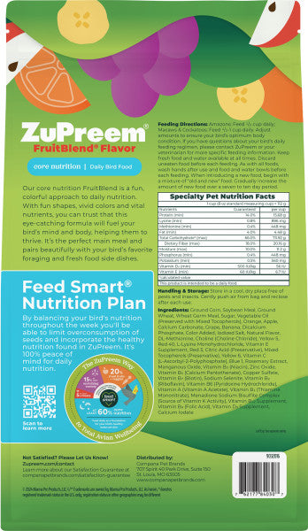 ZuPreem FruitBlend Bird Food Large Birds for Macaws, Amazons, Cockatoos 3.5lb