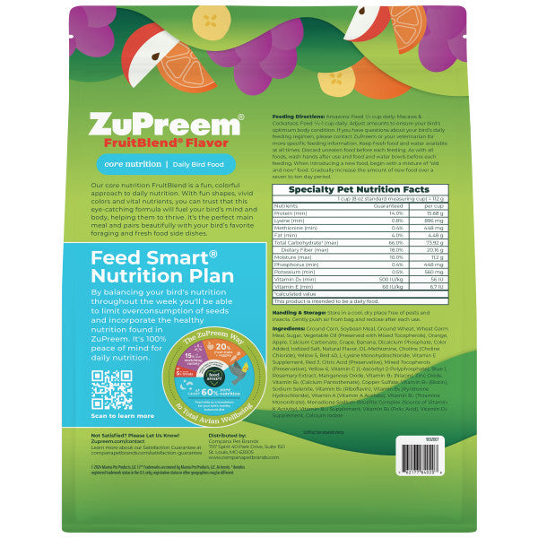 ZuPreem FruitBlend Bird Food Large Birds for Macaws, Amazons, Cockatoos 2lb