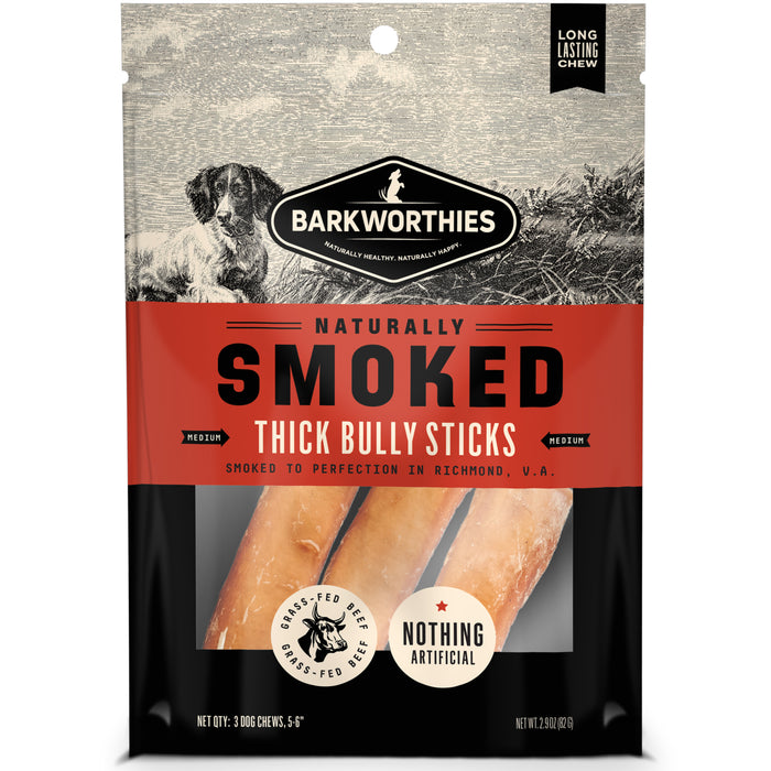 Barkworthies Smoked Thick Bully Sticks Dog Treat MD 5-6in 3ct - Image 2