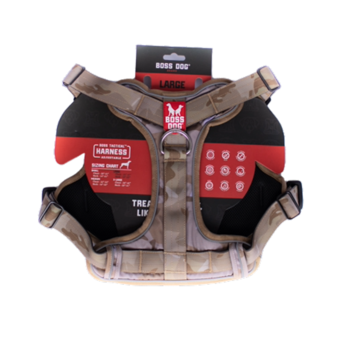 Boss Dog Tactical Dog Harness Tan Camo LG