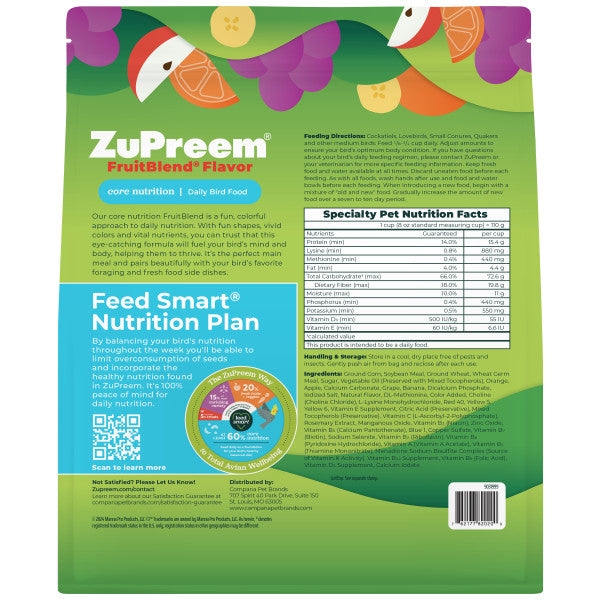 ZuPreem Smart Selects Bird Food for Small Birds - Parakeets, Budgies, Parrotlets 2lb
