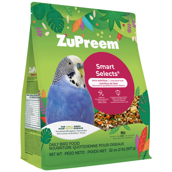 ZuPreem Smart Selects Bird Food for Small Birds - Parakeets, Budgies, Parrotlets 2lb