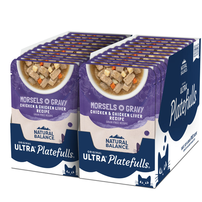 Natural Balance Pet Foods Original Ultra Platefulls Morsels in Gravy Wet Cat Food Pouch Chicken & Chicken Liver 3oz (Pack of 24)