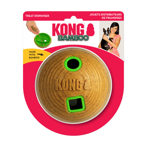 KONG Bamboo Treat Dispenser Ball Dog Toy Tan MD 4.75in - Image 2