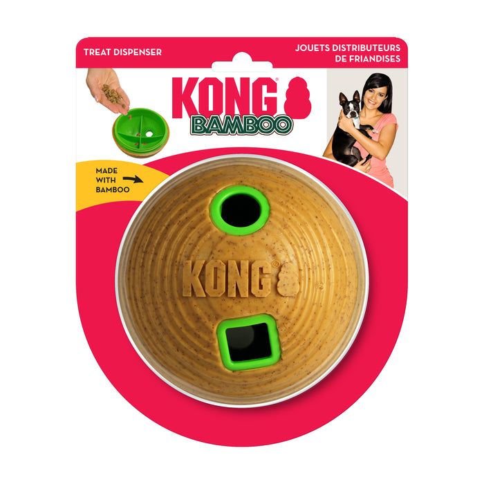 KONG Bamboo Treat Dispenser Ball Dog Toy Tan MD 4.75in - Image 2