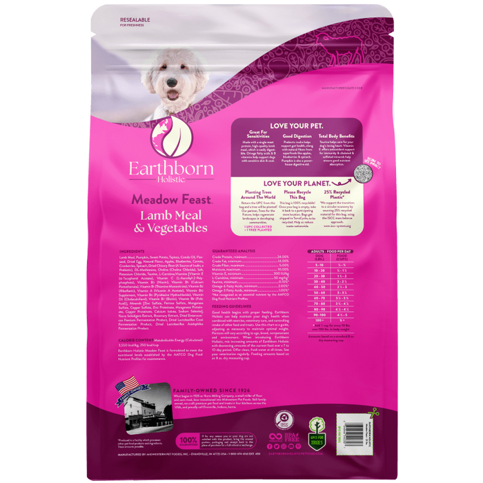 Earthborn Holistic Meadow Feast Grain-Free Dry Dog Food Lamb Meal & Vegetables 25lb