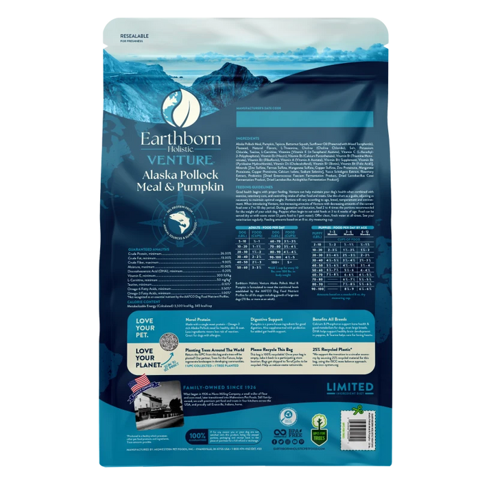Earthborn Holistic Venture Limited Ingredient Diet Grain-Free Dry Dog Food Alaska Pollock Meal & Pumpkin 4lb