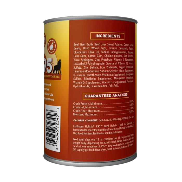 Earthborn Holistic Grain Free K95 Meat Protein Wet Dog Food Beef 13oz (Pack of 12)
