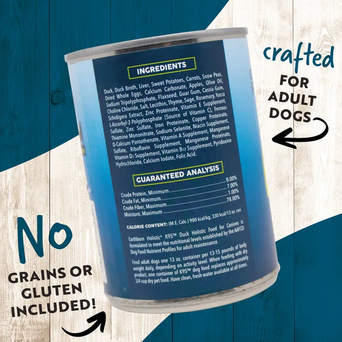 Earthborn Holistic Grain Free K95 Meat Protein Wet Dog Food Duck 13oz (Pack of 12)
