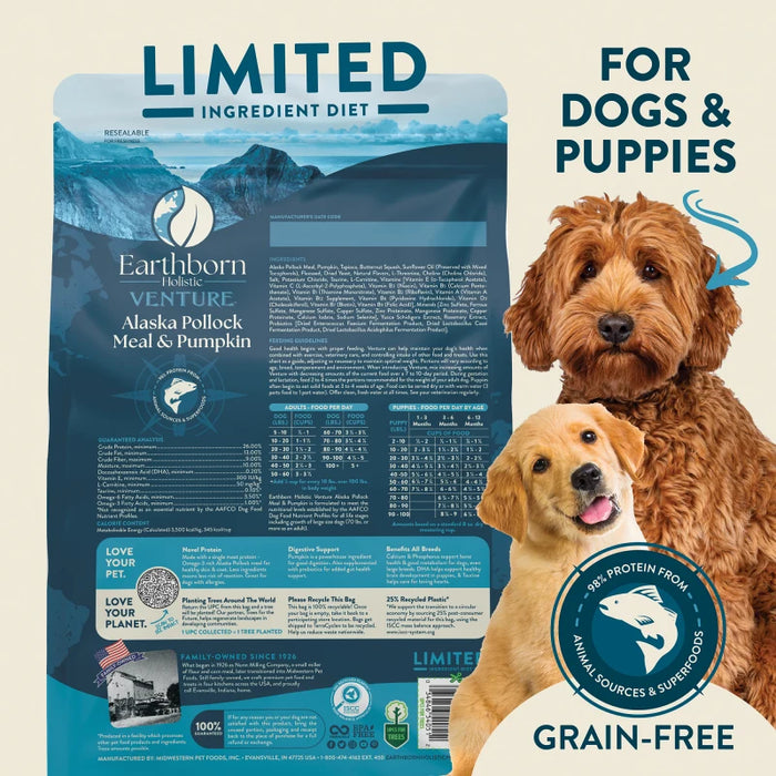 Earthborn Holistic Venture Limited Ingredient Diet Grain-Free Dry Dog Food Alaska Pollock Meal & Pumpkin 4lb