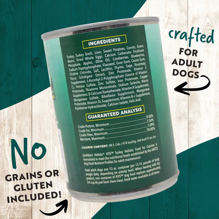 Earthborn Holistic Grain Free K95 Meat Protein Wet Dog Food Turkey 13oz (Pack of 12)